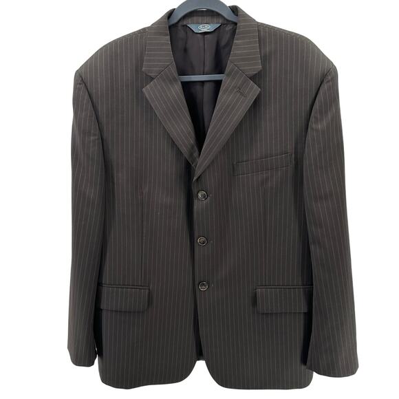 Pronto Uomo Wool Suit Blazer Mens 44S Brown Pinstriped Vented Back Shoulder Pads - Picture 1 of 11